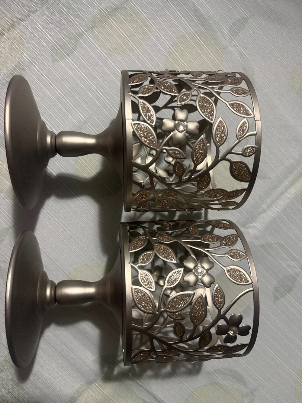 Metal Floral Candle Holder - Champagne Finish